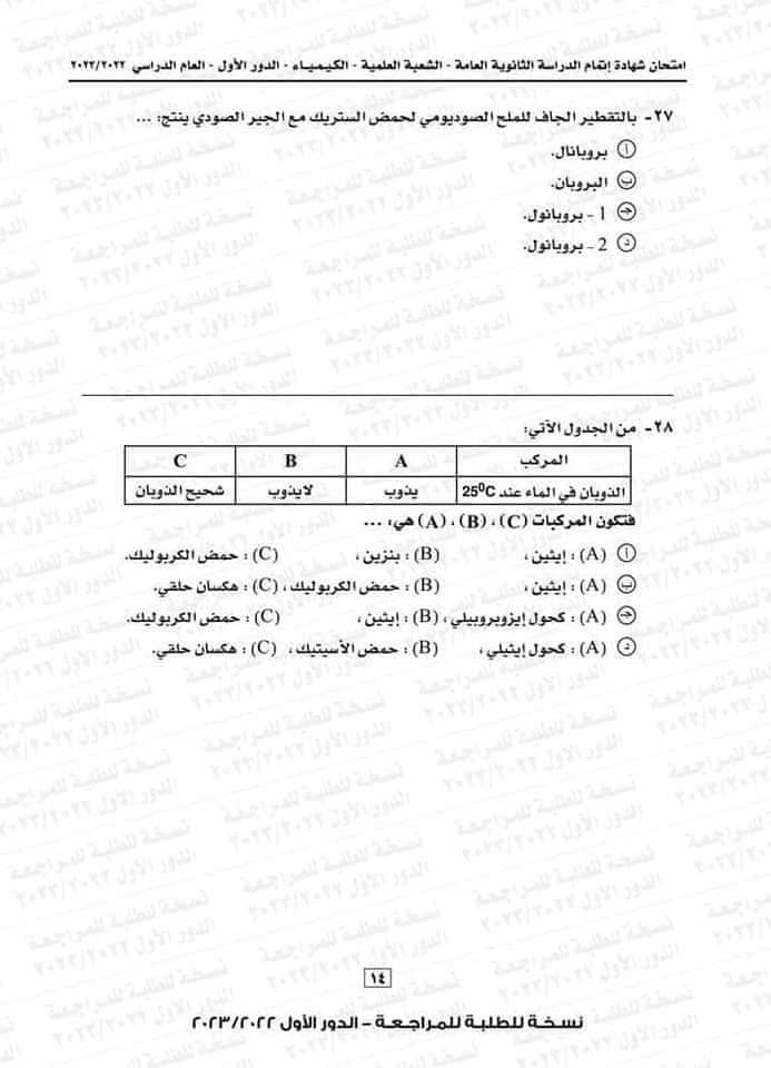 امتحان كيمياء ثانوية عامة 2023 6